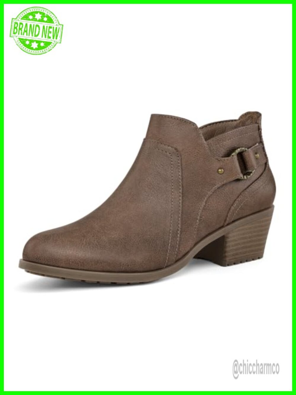 Women's Ankle Boots Chunky Block Heel Side Zipper Booties PU